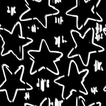 Abstract destroyed stars seamless pattern. Monochrome rough star shapes eleme Stock Illustration