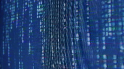 Abstract Detailed Macro Close up of Streaming Binary Code Down Computer Screen Stockbeeldmateriaal 219594232