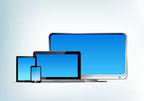 Abstract devices: tablet pc, laptop, smartphone, tv vector front view. Stock Illustration