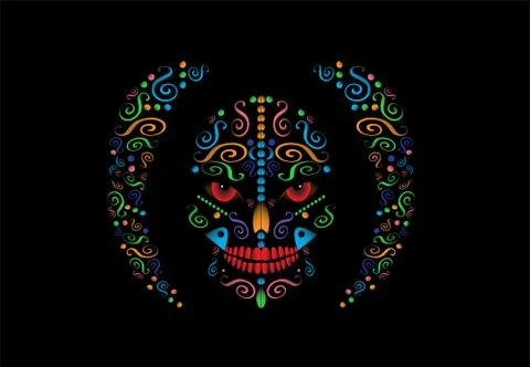 Abstract Devils head with horns and ornament details Stock Illustration