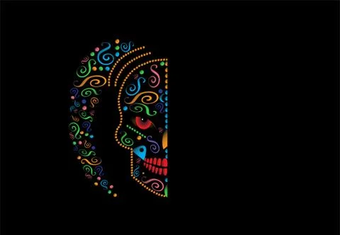 Abstract Devils head with horns and ornament details Stock Illustration