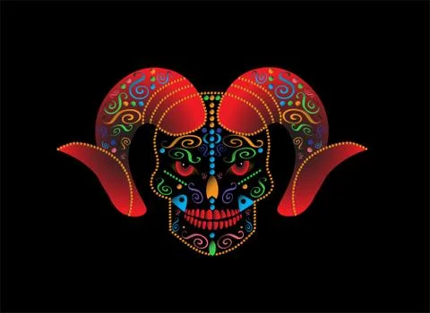 Abstract Devils head with horns and ornament details 스톡 일러스트