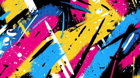 Abstract Diagonal Brush Stroke Background With Yellow Blue and Magenta Stock-Footage 315511989