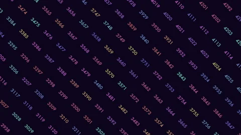 Abstract diagonal data stream with colorful numbers on dark background footage Stock Footage 333782822