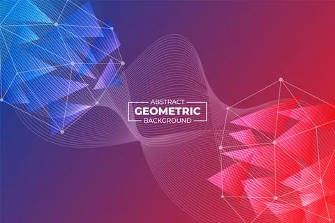 Abstract Diagonal Geometric Triangle and Wavy Line Background Gradient Red Bl Stock Illustration