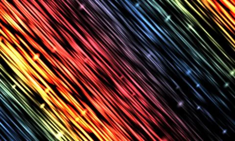 Abstract diagonal glowing light streaks on black background. colorful motion. Stock-Illustration