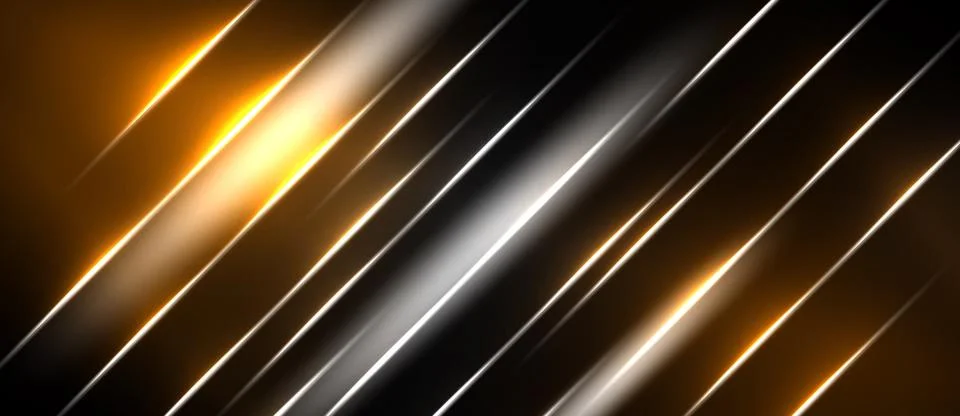 Abstract diagonal lines create glowing effect. Gold, silver, black colors Stock Illustration