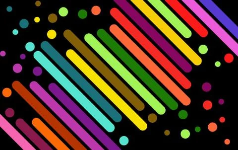 Abstract diagonal rounded lines, stripes, bars Colorful backdrop on black. Ab Stock-Illustration