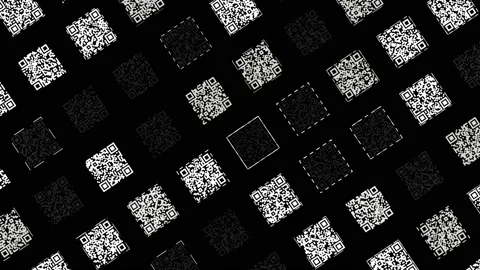 Abstract diagonal rows of square shaped black and white QR codes moving slowly Stock Footage 155237246