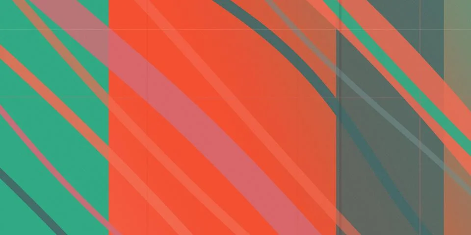 Abstract diagonal stripe pattern with bold teal, coral, and orange tones, c.. 库存插图