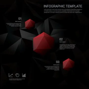 Abstract diamond 3d polygon symbol on black low poly vector background. Business Stock Illustration