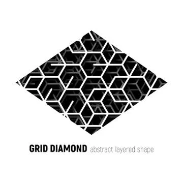 Abstract diamond shape with layered lines triangular grid and shadow Stock Illustration