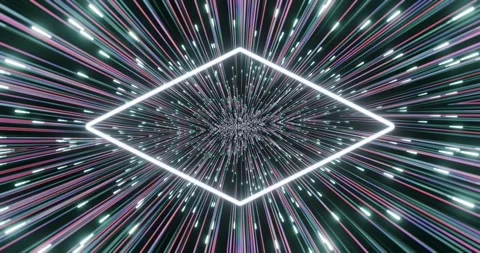Abstract diamond shape with multicolored neon lines moving forward Stock Footage 269541102