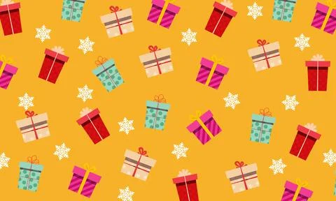 Abstract different gift box with snow flakes background. Stock Illustration