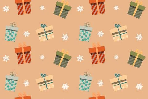 Abstract different gift box with snow flakes background. Stock Illustration