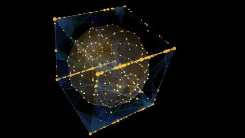 Abstract digital 3D sphere from data poits rotate in algorithm box. Quantum.. Stock Footage 330341875