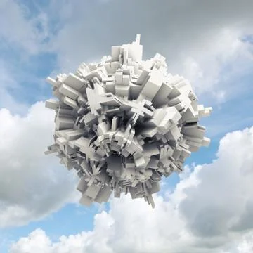 Abstract digital 3d spheric object in cloudy sky Stock Illustration