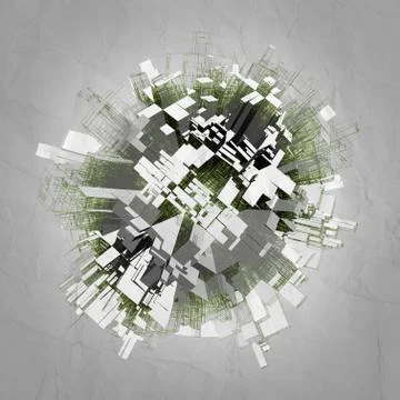 Abstract digital 3d spheric object with chaotic shape Stock Illustration