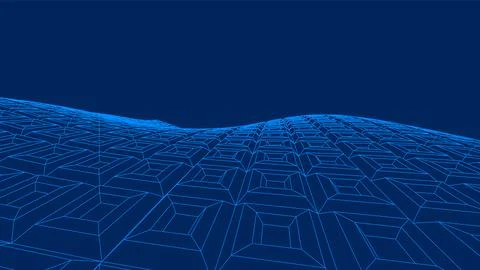 Abstract digital 3D surface with geometric grid landscape and 3D square pattern Illustrazione stock