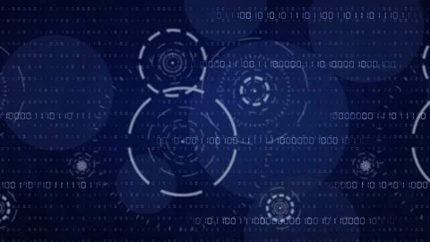 Abstract digital animation of complex binary code and glowing circular data Video stock 342830607