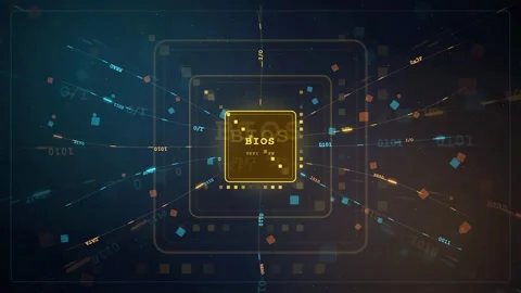 Abstract digital animation of a computer processor chip with flowing data Stock Footage 343161097