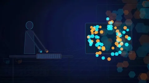 Abstract digital animation of data particles flowing into a hexagonal network Видео 341834032