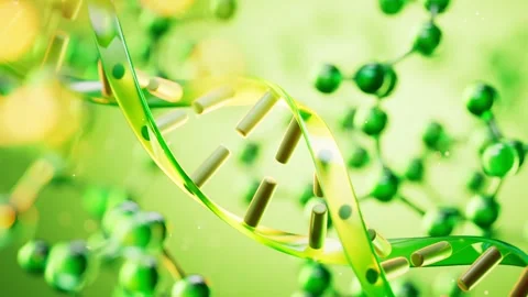 Abstract digital animation of DNA molecule rotating and moving in green and.. Vídeos de archivo 332228907