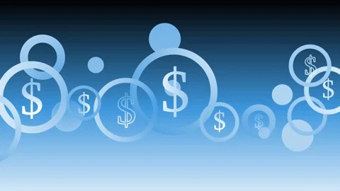 Abstract digital animation dollar-symbol rings and bubbles background animati Stock Footage 335488575