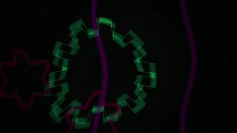 Abstract Digital Animation Featuring Glowing Green Gear Shapes and Pulsing .. Stock Footage 340488219