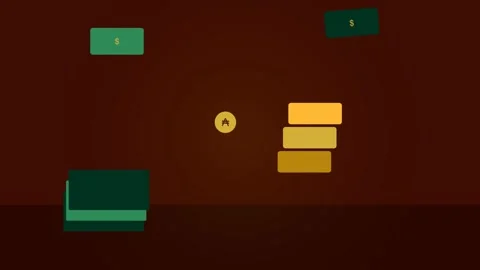 Abstract digital animation featuring a rotating coin and geometric blocks i.. Stock Footage 333778497