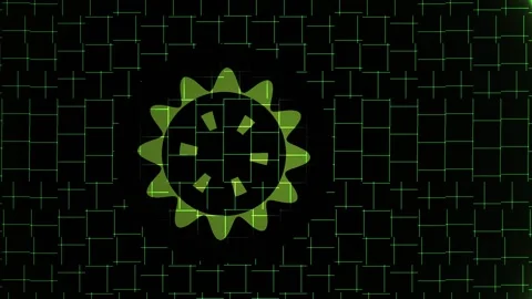 Abstract digital animation featuring a rotating gear icon over a grid backg.. Stock Footage 334441468