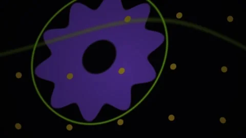 Abstract Digital Animation Featuring Rotating Purple Gear Shape and Moving .. Stock Footage 340488602