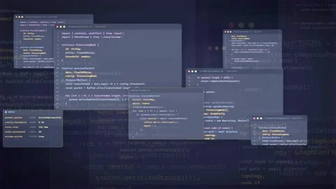 Abstract Digital Animation of Floating Code Windows and Programming Scripts on Stock Footage 339972652