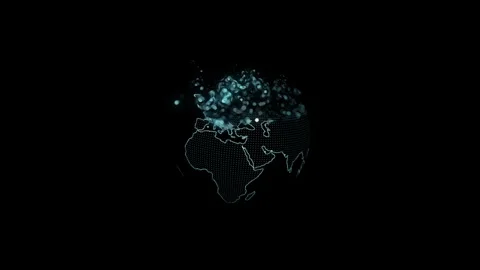 Abstract digital animation of a globe spinning and disintegrating into particles Stock Footage 332534807