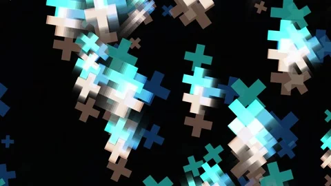 Abstract Digital Animation with Glowing Blue and Beige Plus Signs Moving Видео 334959356