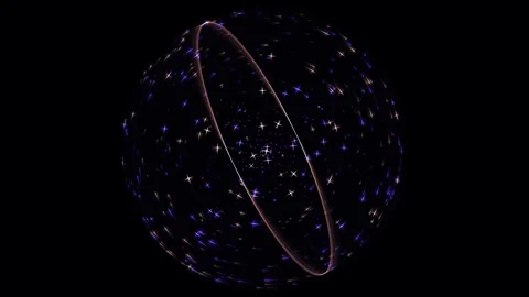 Abstract Digital Animation of a Glowing Ring Rotating Around a Sphere Stockbeeldmateriaal 334959110