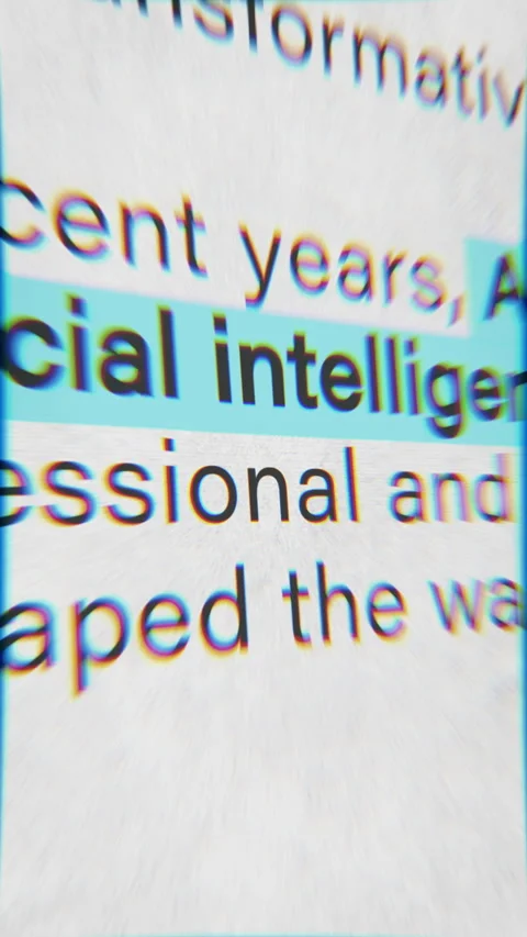 Abstract digital animation showing artificial intelligence article text with Stock Footage 328698303