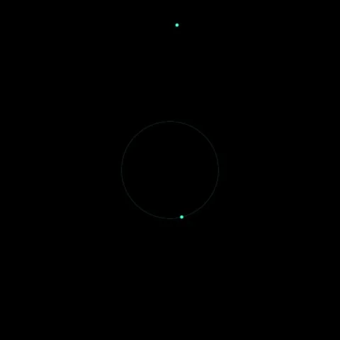 Abstract digital animation with two glowing dots, one orbiting a central ci.. 库存影片 329227796