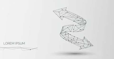 Abstract digital arrow made of lines and dots on gray background Stock Illustration
