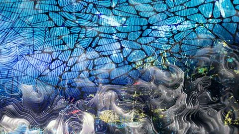 Abstract digital art background combining intricate blue geometric patterns Stock Illustration
