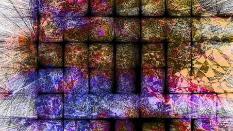 Abstract digital art background featuring a complex grid of dark intersecting Stock Illustration