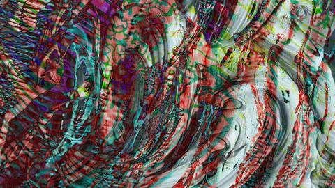 Abstract digital art background featuring dynamic swirls of red, teal, purple, Stock Illustration