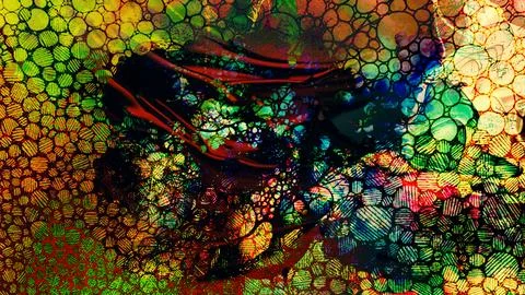 Abstract digital art background featuring vibrant colors, intricate circular pat Stock Illustration