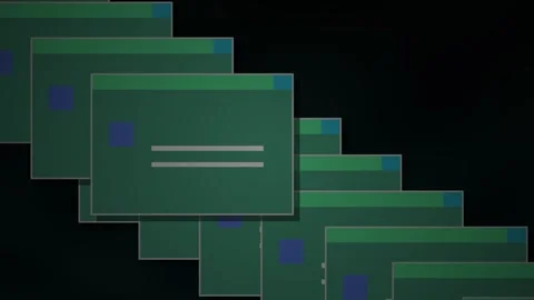 Abstract Digital Art Displaying Cascading Windows with Blue Icons. Stock Footage 333912095