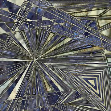 Abstract digital art featuring a complex geometric pattern with sunburst lines Stock Illustration