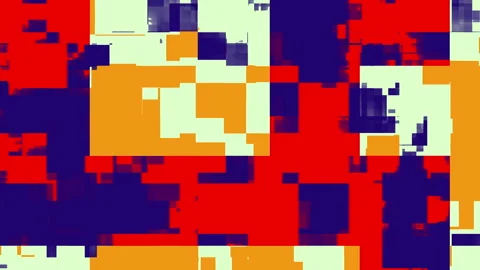 Abstract digital art featuring vibrant color blocks in red, orange, and blu.. Stock Footage 309298651