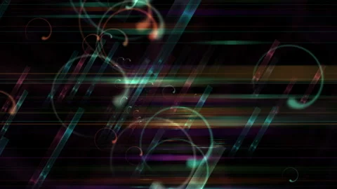 Abstract Digital Art With Glowing Lines and Colorful Circular Accents on Black Stock Footage 297750997