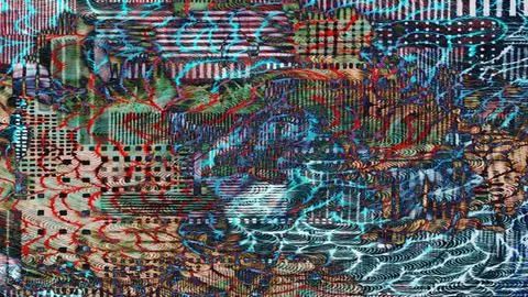 Abstract digital art with intricate patterns, vibrant neon blue lines, red accen Stock Illustration