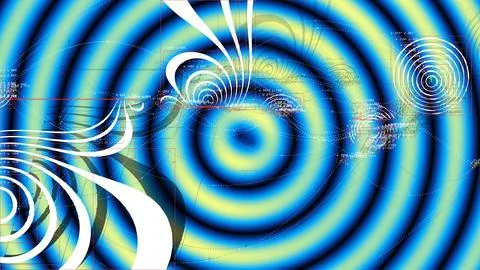 Abstract digital art with radiating blue and yellow circles Illustrazione stock