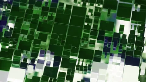 Abstract digital art showcasing a progression of green and white pixelated cubes Stock Footage 328152044